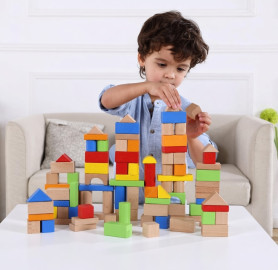مكعبات بناء متعددة الألوان 100 قطعة - 100PCS OF WOODEN BLOCLS