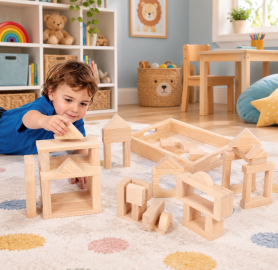 مكعبات خشبية بأشكال وأحجام متنوعة Wooden Blocks in Various Shapes and Sizes