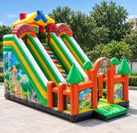 قلعة قفز قابلة للنفخ مع زحليقتين وسلم تسلق - Inflatable jumping castle with 2 slides and climbing ladder