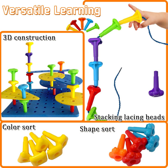 لوحة مسامير هندسية مع أوتاد – 65 قطعة