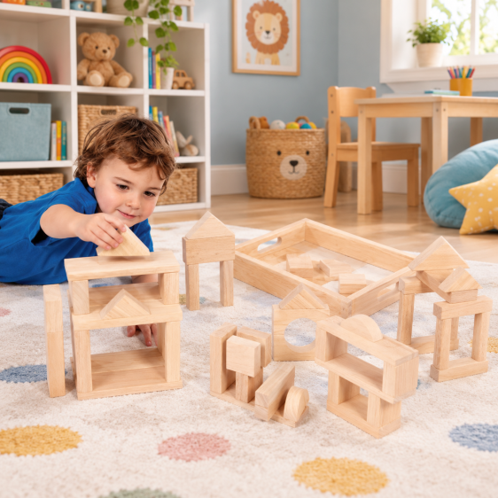 مكعبات خشبية بأشكال وأحجام متنوعة Wooden Blocks in Various Shapes and Sizes