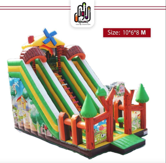 قلعة قفز قابلة للنفخ مع زحليقتين وسلم تسلق - Inflatable jumping castle with 2 slides and climbing ladder