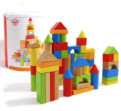 مكعبات بناء متعددة الألوان 100 قطعة - 100PCS OF WOODEN BLOCLS