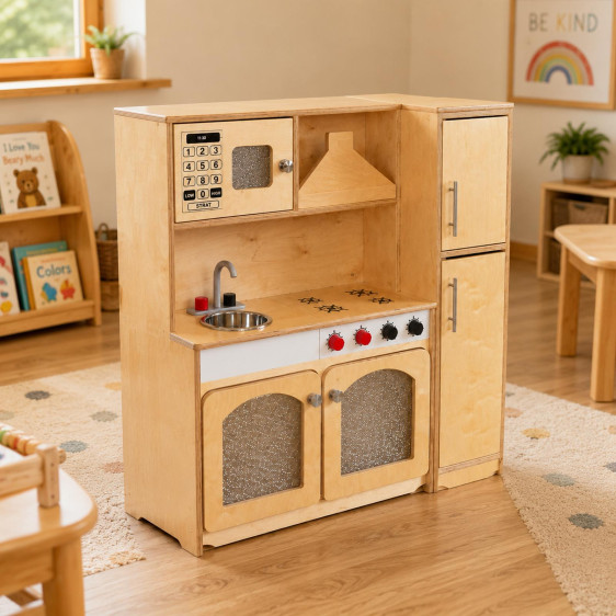 مطبخ خشب طبيعي كبير Large natural wood kitchen