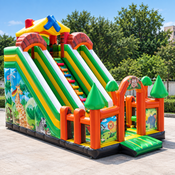 قلعة قفز قابلة للنفخ مع زحليقتين وسلم تسلق - Inflatable jumping castle with 2 slides and climbing ladder