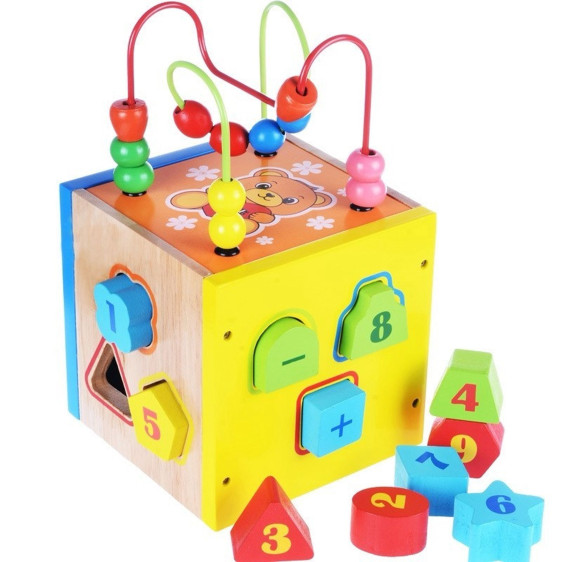 مكعب ذكاء تعليمي خشبي للأطفال (Round bead intelligence box)