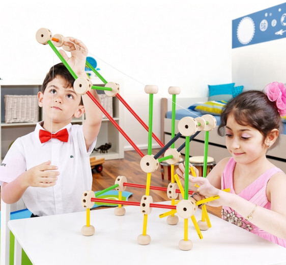 كتل خشبية للمطابقة والبناء 144 قطعة - WOOD MATCH BUILDING BLOCKS 144 PCS